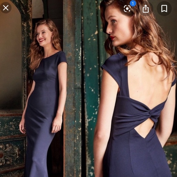 NWT Katie May navy blue cap sleeve open back dress - Picture 2 of 5